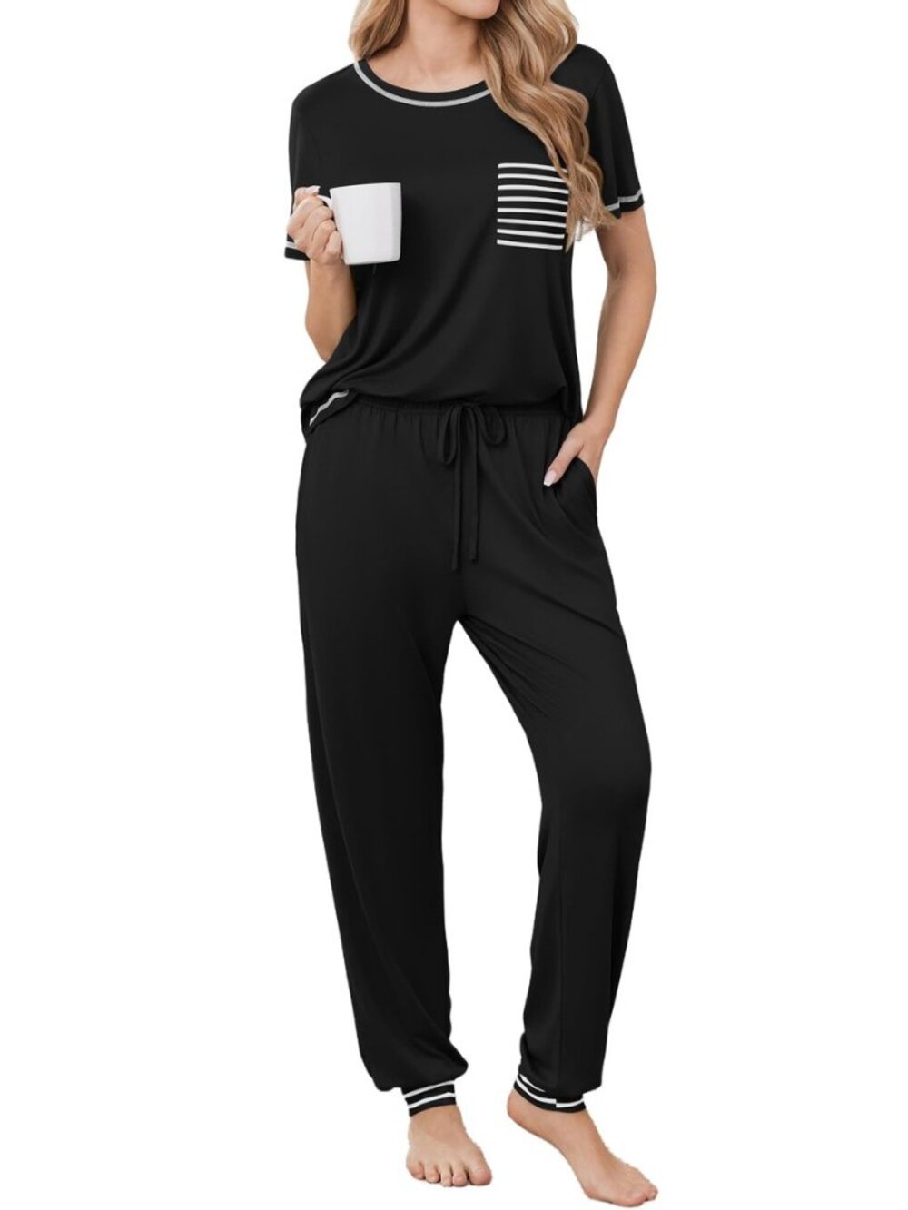 Womens Pajama Sets Short Sleeve Lounge Set 2 Piece Long Pants Pjs